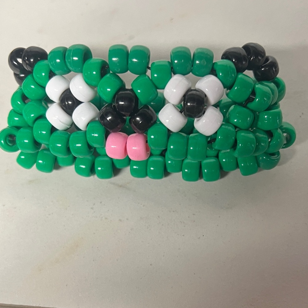 Kids Green Beaded Kandi Bracelet with Cute Face Accent